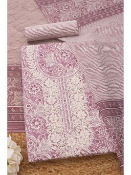 Soch - Womens Purple Cotton Botanical Unstiched Dress Material with Thread Work
