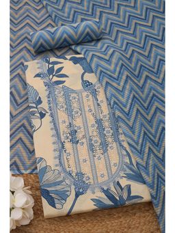 Soch - Womens Powder Blue Cotton Botanical Unstiched Dress Material with Sequins