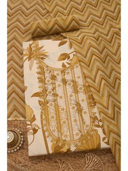 Soch - Womens Mustard Cotton Botanical Unstiched Dress Material with Sequins