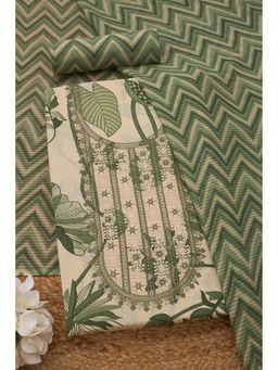 Soch - Womens Green Cotton Botanical Unstiched Dress Material with Sequins