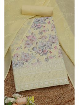 Soch - Womens Light Yellow Cotton Floral Unstitch Dress Material with Thread Work
