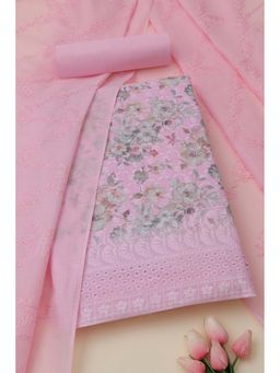 Soch - Womens Pink Cotton Floral Unstiched Dress Material with Thread Work