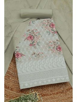 Soch - Womens Sap Green Cotton Floral Unstitch Dress Material with Thread Work