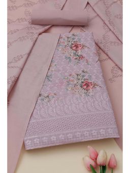 Soch - Womens Lavender Cotton Floral Unstiched Dress Material with Thread Work