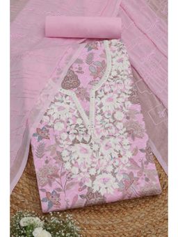 Soch - Womens Pink Cotton Botanical Unstiched Dress Material with Thread Work