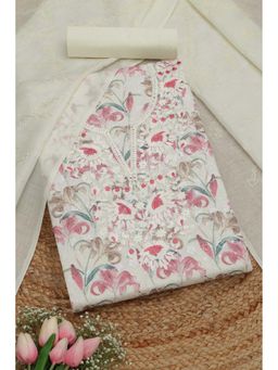 Soch - Womens Cream Cotton Botanical Unstitch Dress Material with Thread Work