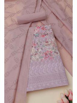 Soch - Womens Lavender Cotton Floral Unstiched Dress Material with Thread Work