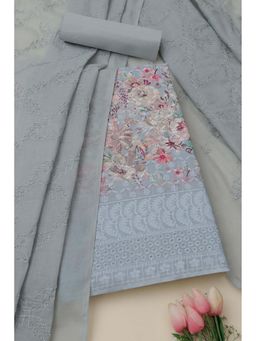 Soch - Womens Powder Blue Cotton Floral Unstiched Dress Material with Thread Work