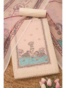 Soch - Womens Beige Kota Embroidered Unstiched Dress Material with Zari