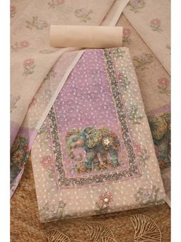 Soch - Womens Beige Kota Ethnic Motifs Unstiched Dress Material with Zari