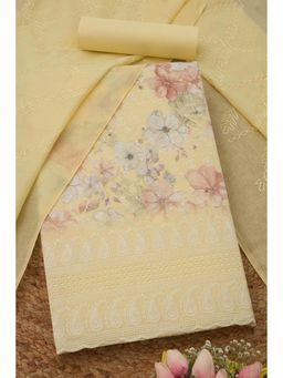 Soch - Womens Light Yellow Cotton Floral Unstiched Dress Material with Tassels