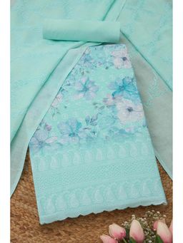 Soch - Womens Sap Green Cotton Floral Unstiched Dress Material with Tassels