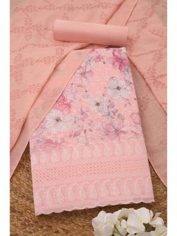 Soch - Womens Peach Cotton Floral Unstitch Dress Material with Tassels