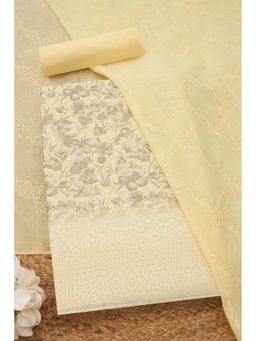Soch - Womens Light Yellow Cotton Floral Unstiched Dress Material with Thread Work
