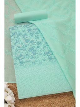 Soch - Womens Sap Green Cotton Floral Unstiched Dress Material with Thread Work