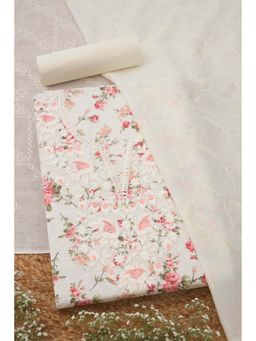 Soch - Womens Cream Cotton Floral Unstiched Dress Material with Thread Work