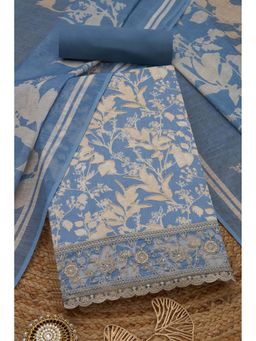 Soch - Womens Powder Blue Jam Cotton Floral Unstiched Dress Material with Thread Work