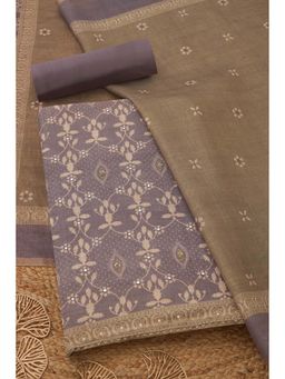 Soch - Womens Purple Linen Shimmer Ethnic Motifs Unstiched Dress Material with Faux Mirror