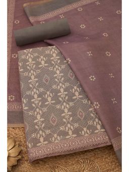 Soch - Womens Grey Linen Shimmer Ethnic Motifs Unstiched Dress Material with Faux Mirror