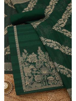 Soch - Womens Green Chanderi Woven Design Unstiched Dress Material