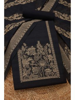 Soch - Womens Black Chanderi Woven Design Unstiched Dress Material