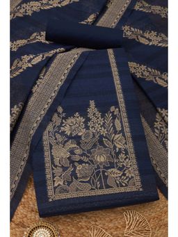 Soch - Womens Navy Blue Chanderi Woven Design Unstiched Dress Material