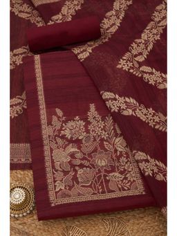 Soch - Womens Maroon Chanderi Woven Design Unstiched Dress Material