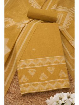 Soch - Womens Mustard Chanderi Woven Design Unstitch Dress Material with Zari Woven