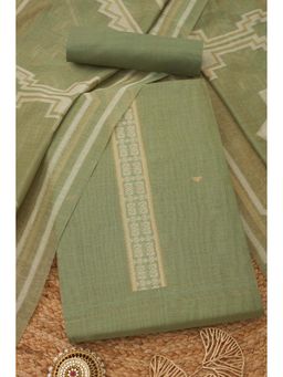 Soch - Womens Olive Chanderi Woven Design Unstitch Dress Material with Zari Woven