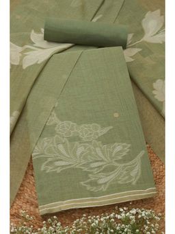 Soch - Womens Olive Chanderi Woven Design Unstitch Dress Material with Zari Woven