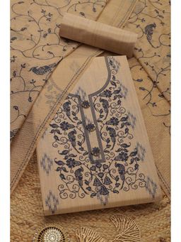 Soch - Womens Beige Cotton Embroidered Unstitch Dress Material with Thread Work