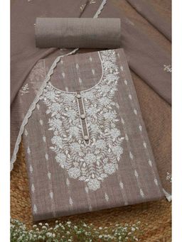 Soch - Womens Beige Cotton Embroidered Unstiched Dress Material with Thread Work