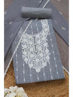 Soch - Womens Powder Blue Cotton Embroidered Unstiched Dress Material with Thread Work