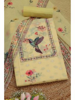 Soch - Womens Light Yellow Kota Botanical Unstiched Dress Material with Thread Work