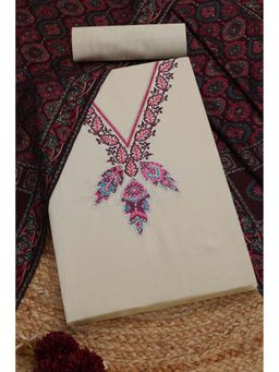 Soch - Womens Cream Tissue Embroidered Unstiched Dress Material with Thread Work