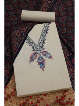 Soch - Womens Cream Tissue Embroidered Unstiched Dress Material with Thread Work