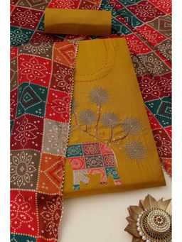 Soch - Womens Mustard Vatican Silk Embroidered Unstiched Dress Material with Thread Work