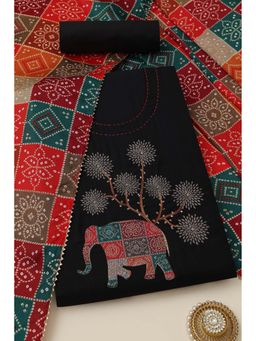 Soch - Womens Black Vatican Silk Embroidered Unstiched Dress Material with Thread Work