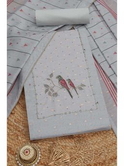 Soch - Womens Grey Chanderi Embroidered Unstiched Dress Material with Cut Dana