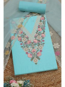 Soch - Womens Blue Chanderi Floral Unstiched Dress Material with Thread Work