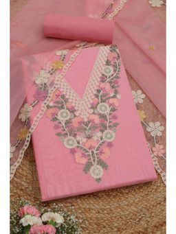 Soch - Womens Pink Chanderi Floral Unstiched Dress Material with Thread Work