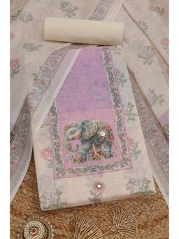 Soch - Womens Cream Linen Blend Foliage Unstiched Dress Material with Zari