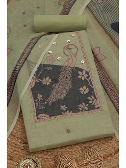 Soch - Womens Sap Green Kota Embroidered Unstitch Dress Material with Zari