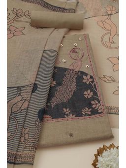 Soch - Womens Beige Kota Embroidered Unstiched Dress Material with Zari