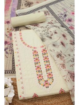 Soch - Womens Linen Blend Botanical Unstiched Dress Material with Sequins