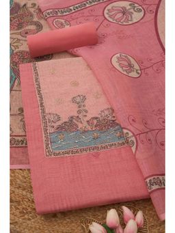 Soch - Womens Onion Pink Kota Ethnic Motifs Unstiched Dress Material with Zari