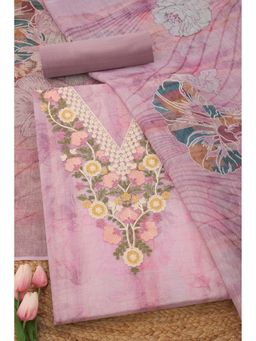 Soch - Womens Linen Blend Floral Unstitch Dress Material with Thread Work