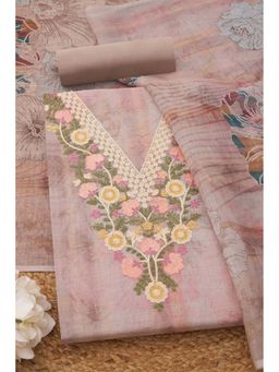 Soch - Womens Beige Linen Blend Floral Unstiched Dress Material with Thread Work