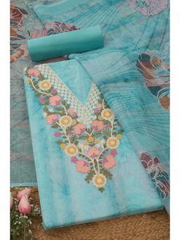 Soch - Womens Powder Blue Linen Blend Floral Unstiched Dress Material with Thread Work