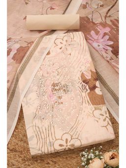 Soch - Womens Cream Linen Blend Floral Unstitch Dress Material with Sequins